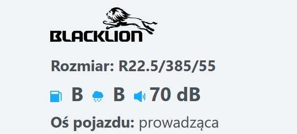 385/55R22.5 Opona ciężarowa BlackLion BF196 Prowadząca