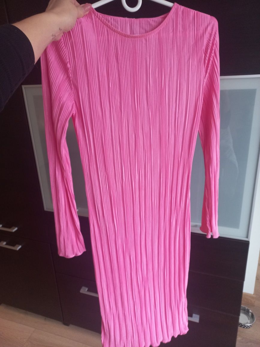 Sukienka midi prazkowana lato pink Zara S