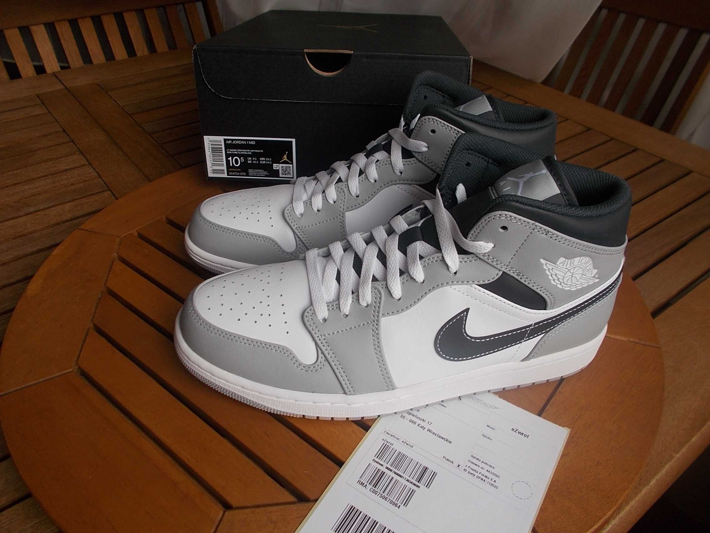 (r Eur 44,5) Nike Jordan 1 Mid Light Smoke Grey Anthracite 554724,-078