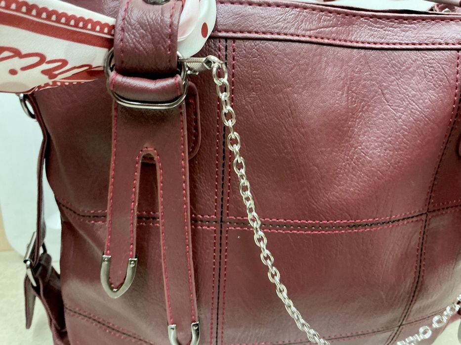 Elegancka bordowa shopperka z ekoskóry Torba damska
