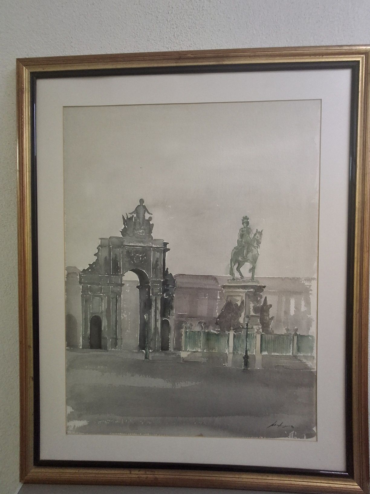 António Neves aguarela pintura quadro Lisboa Terreiro do Paço