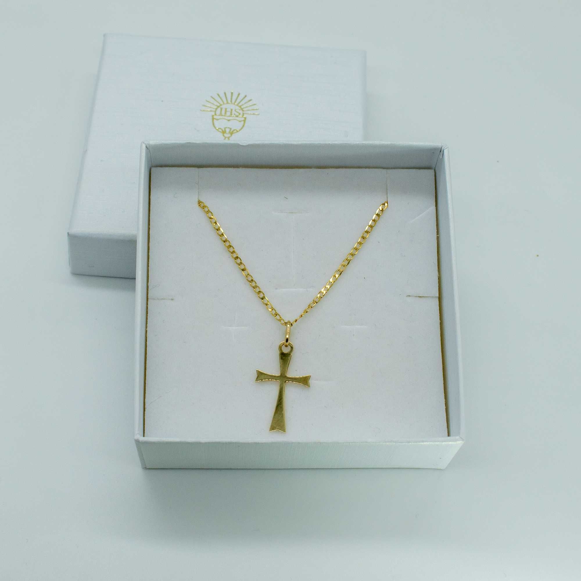zestaw złota 585 łańcuszek + krzyż 2,15g 50cm NOWY CHRZEST KOMUNIA