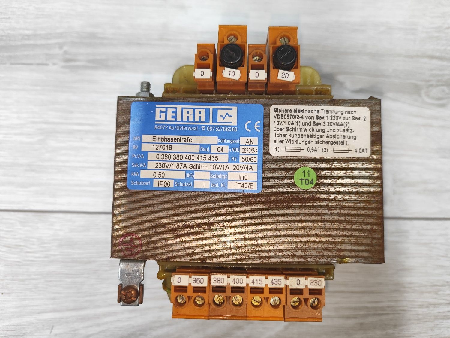 Transformator 400v/ 230v, 10v 20v