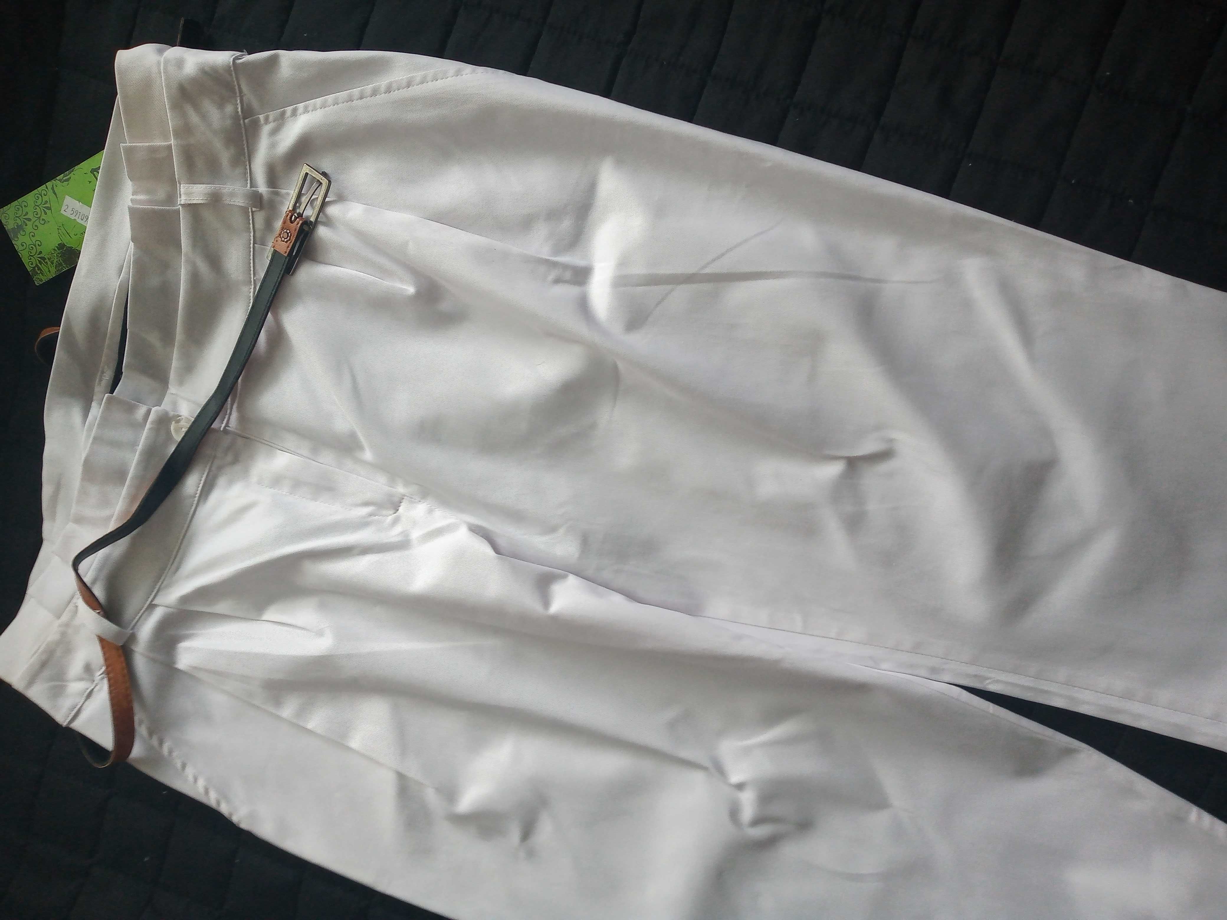 Białe spodnie wyjściowe damskie z paskiem NOWE
