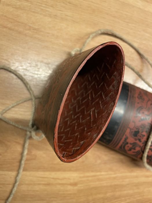 Unikat! Stara lakierowana torba bambusowa orientalny antyk z Azji