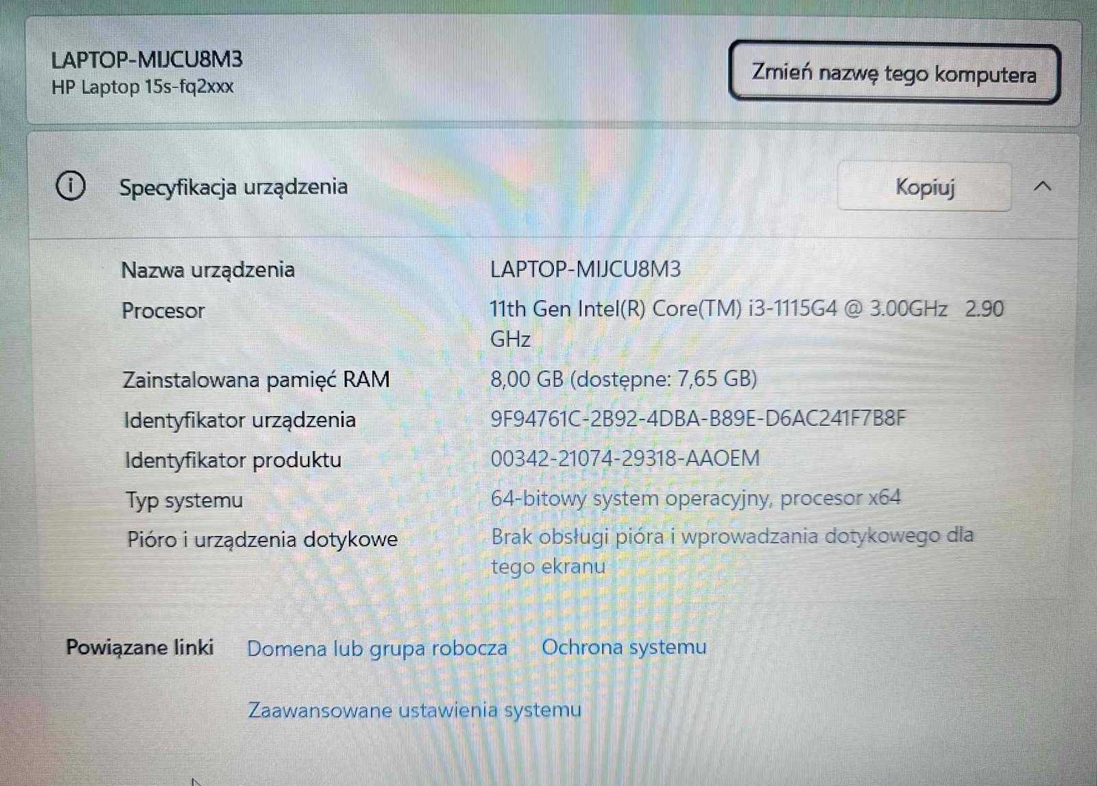 Laptop HP 15S-FQ2241NW [I3-11GEN / 512 SSD / 8 GB RAM] Jak Nowy!