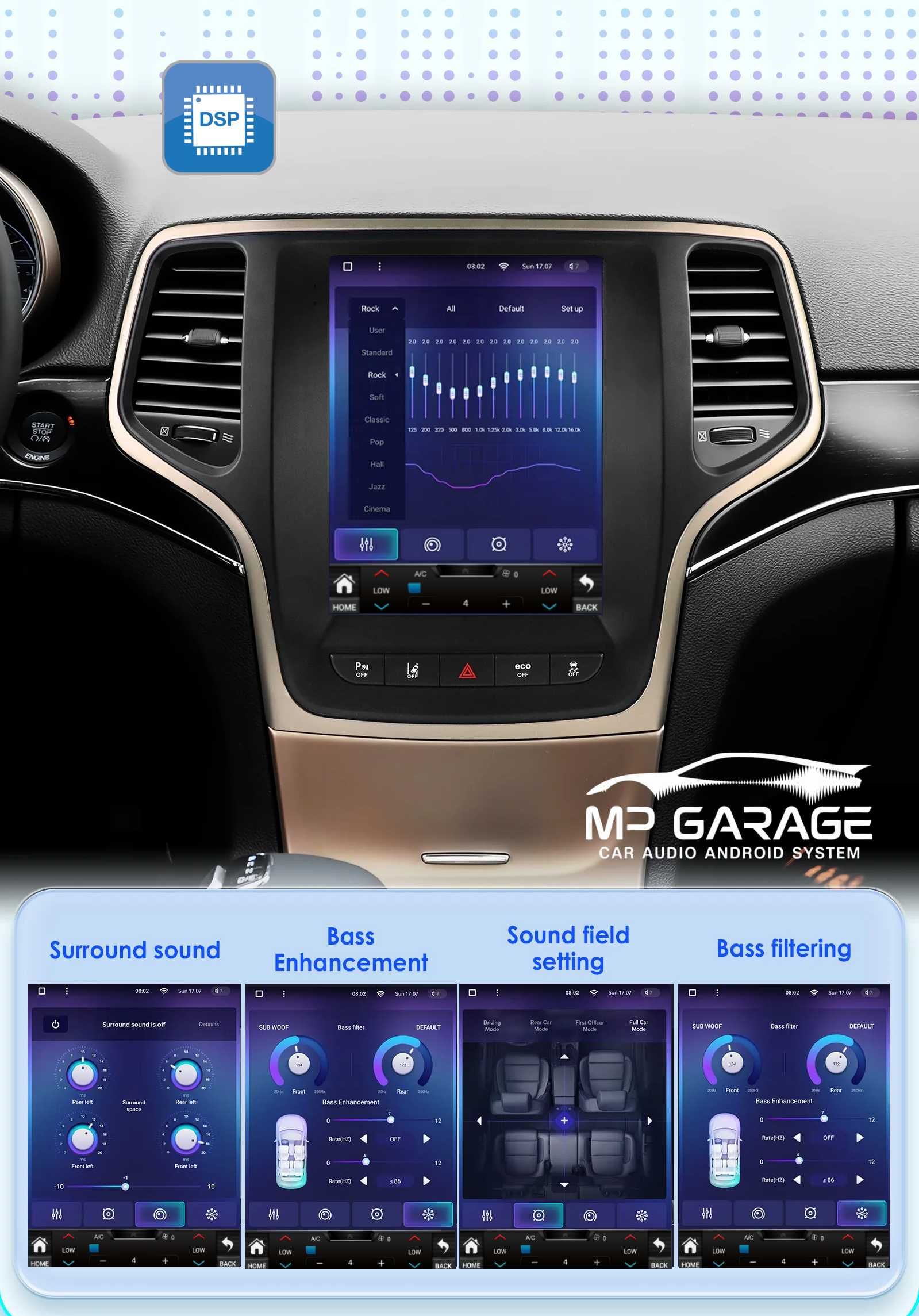 Radio Android Jeep Grand Cherokee "Tesla Style" 4G Qled CP/AA Montaż
