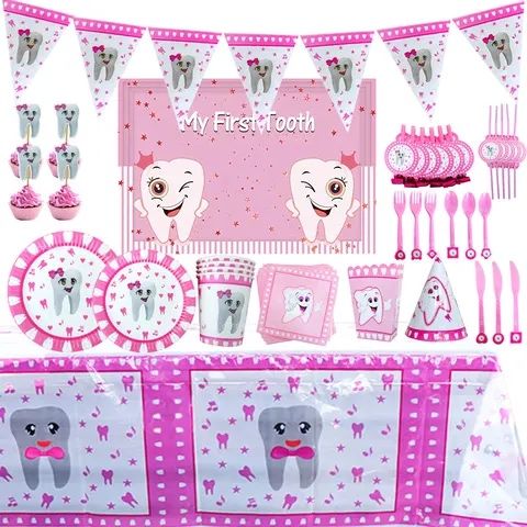 Декор для праздника первый зуб ,одноразовая посуда