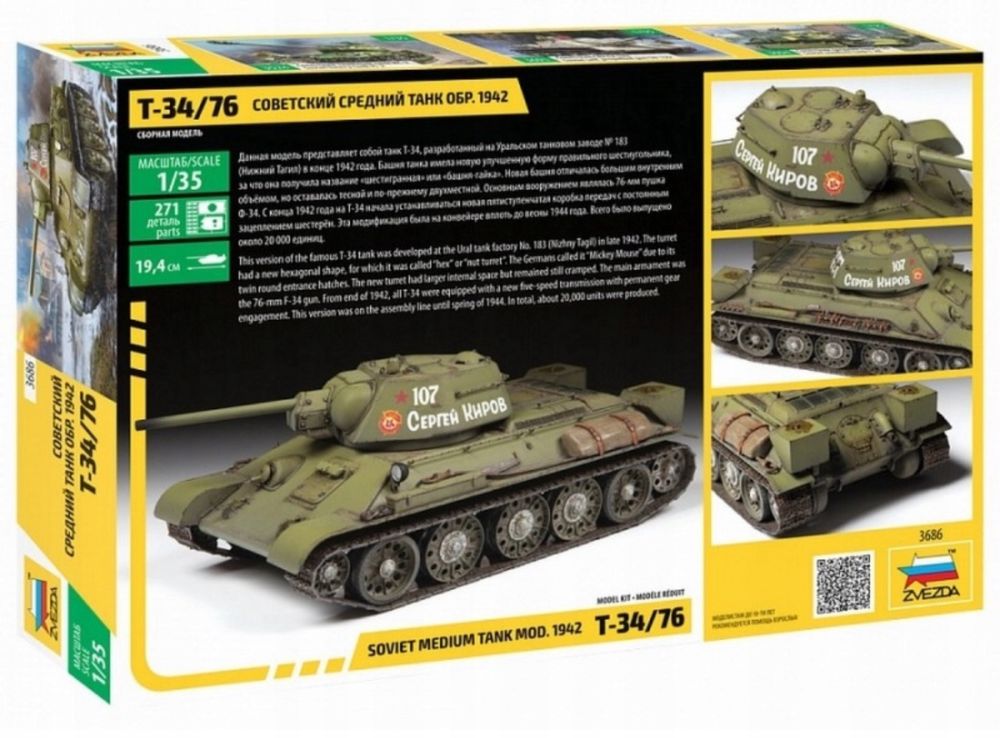 Zvezda 3686 Model do sklejania Radziecki lekki czołg T-34/76 Mod.1942