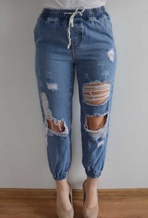 Shein 36 s spodnie jeansy wysoki stan z dziurami