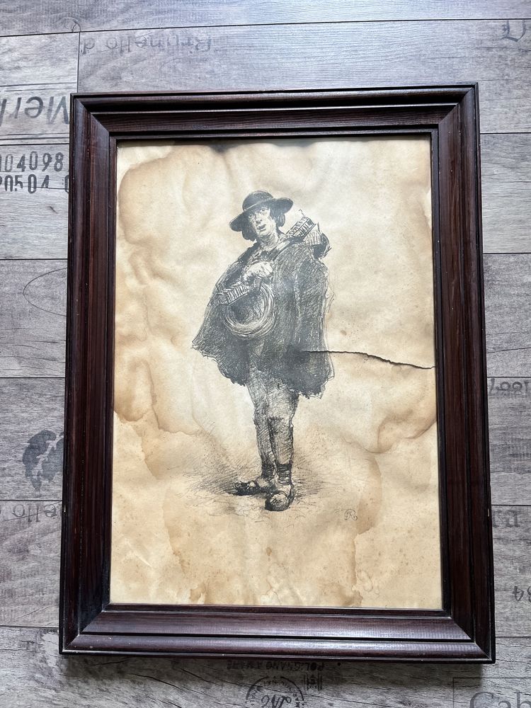 Józef Rapacki Druciarz 1926 litografia obraz w ramie