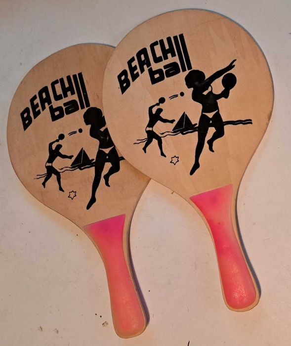 Drewniane rakietki paletki beach ball happy people