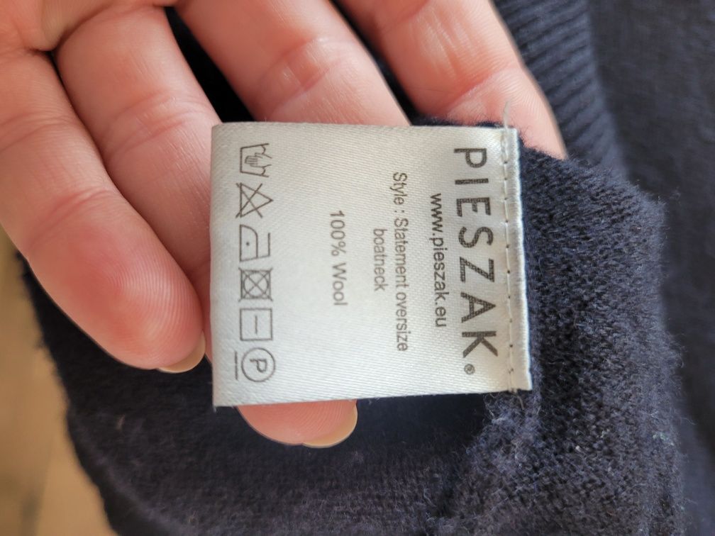 Granatowy wełniany sweter oversize 100% wełna premium Pieszak