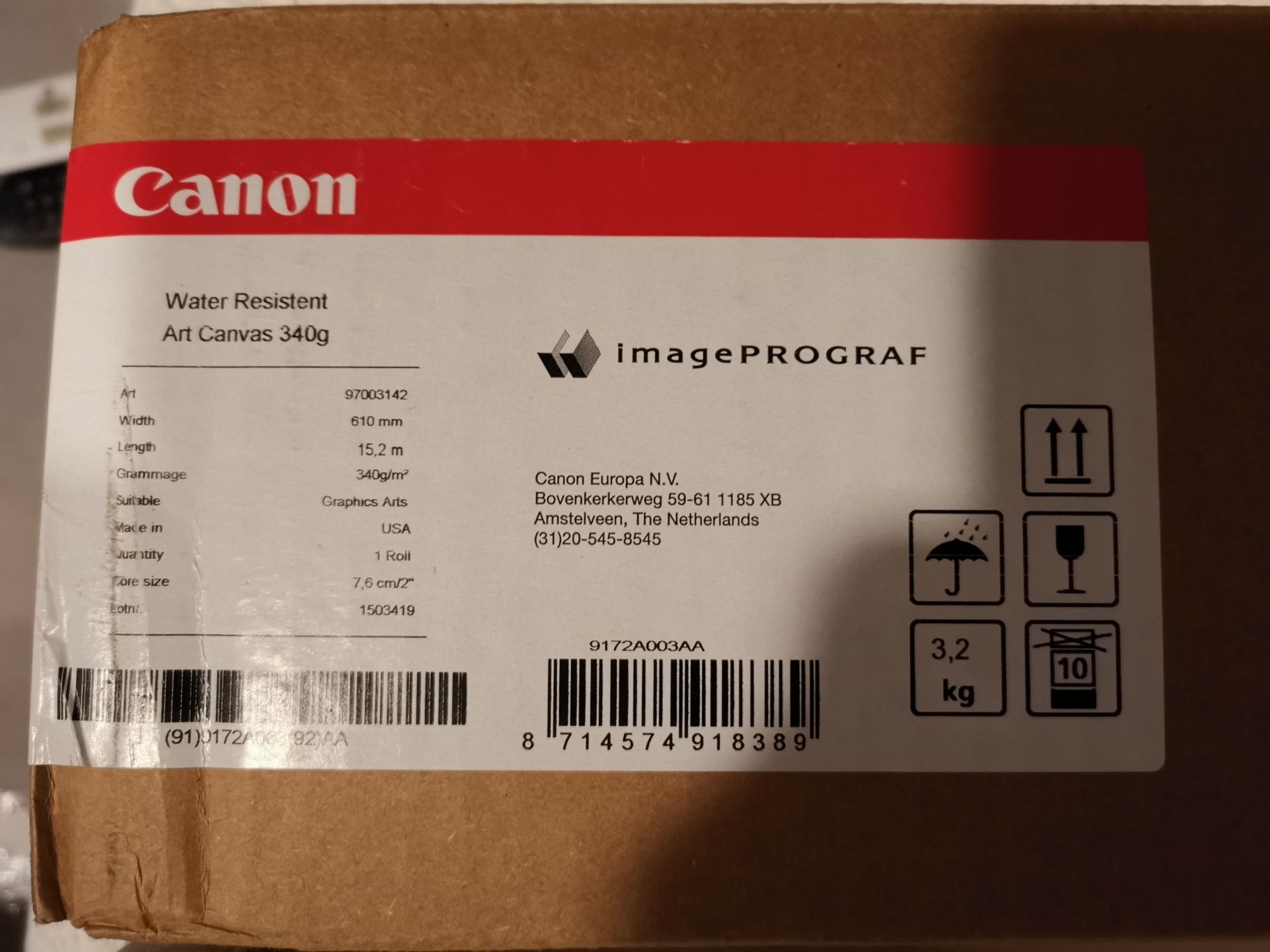 Water Resistant Art Canvas 340g 610 mm x 15,2m CANON. Płótno do druku