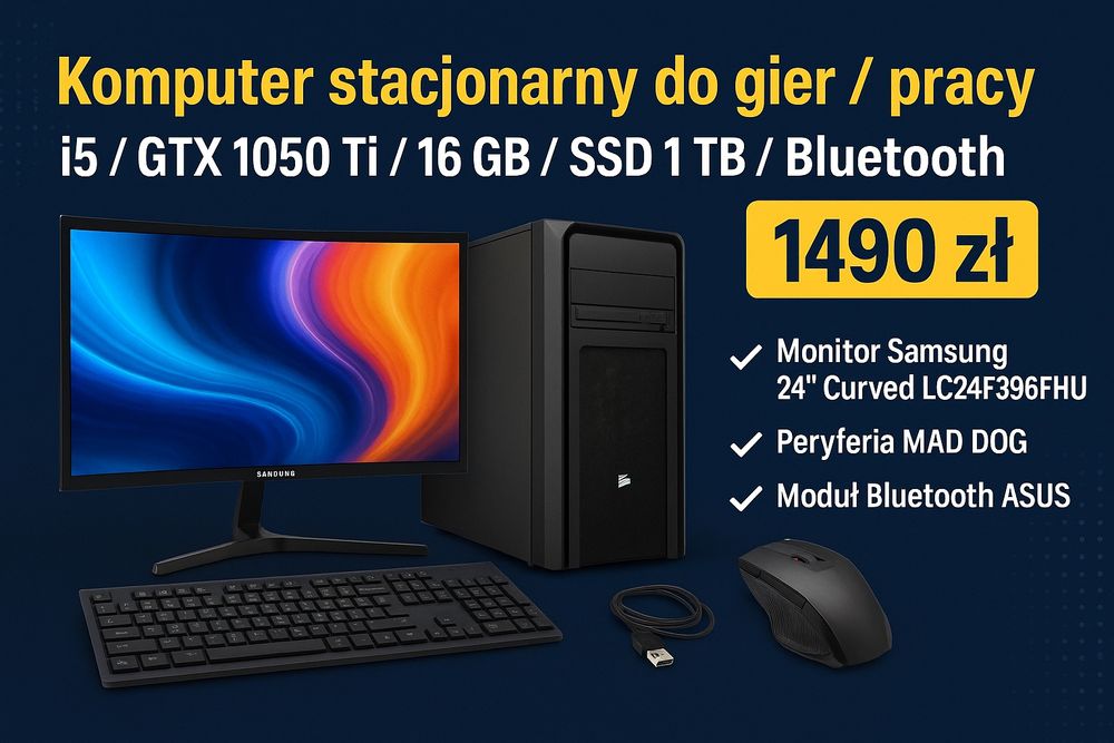 Komputer stacjonarny do gier / pracy – i5 / GTX 1050 Ti / 16 GB RAM /