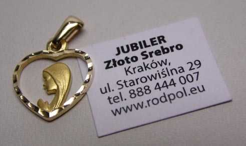 Złota zawieszka Matka Boska z sercu.