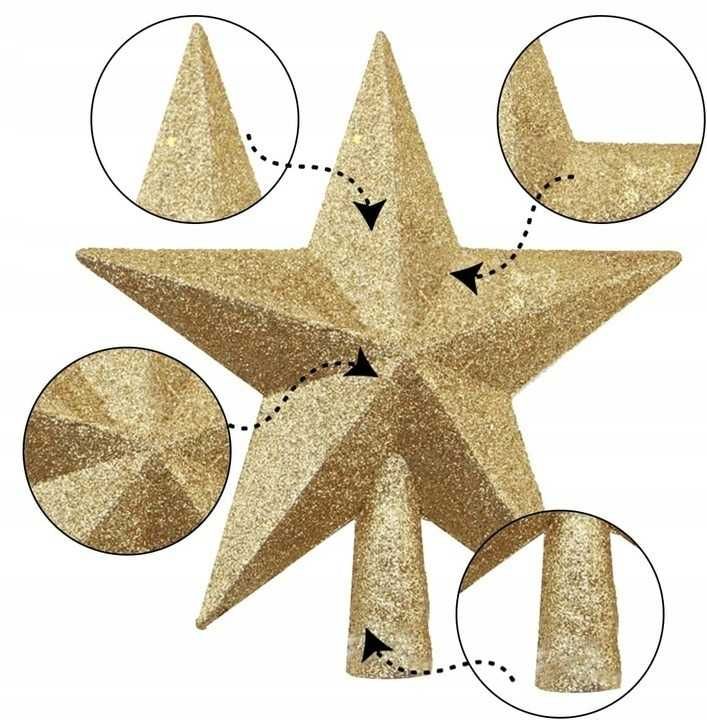 Złota gwiazda świąteczna czubek szpic gwiazdka na choinkę
