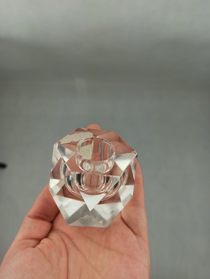 Dwa kryształowe geometryczne świeczniki design na święta