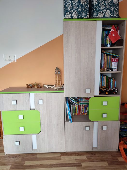 Komplet mebli młodzieżowych szafa komoda regał limonka jesion solidne