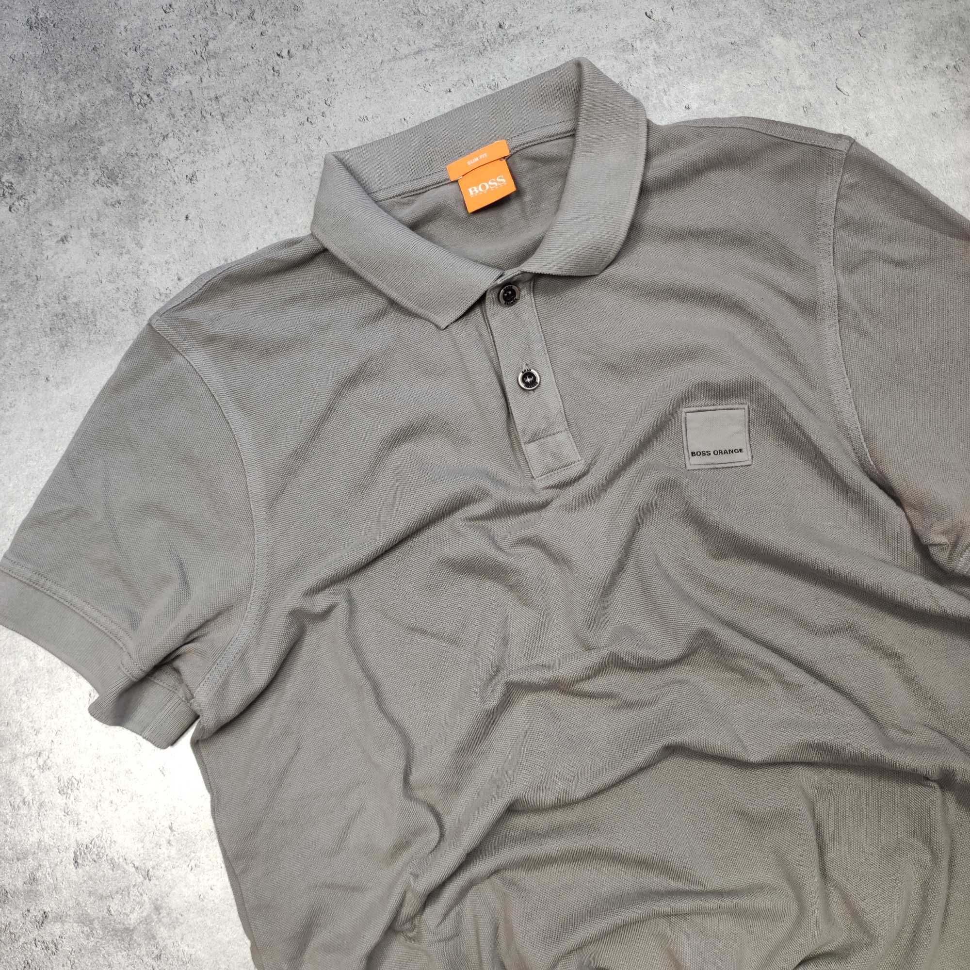 MĘSKA Koszulka POLO Premium Szara Hugo Boss Orange Haftowane Logo