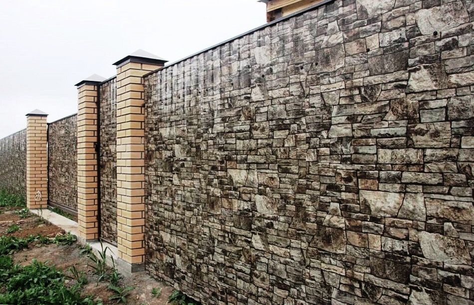 Профнастил стеновой 3D дерево золотой дуб, камень серый 3Д