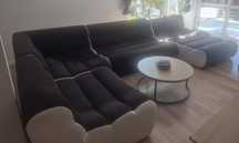 Nowoczesny narożnik kanapa sofa czarny materiał i biała skóra