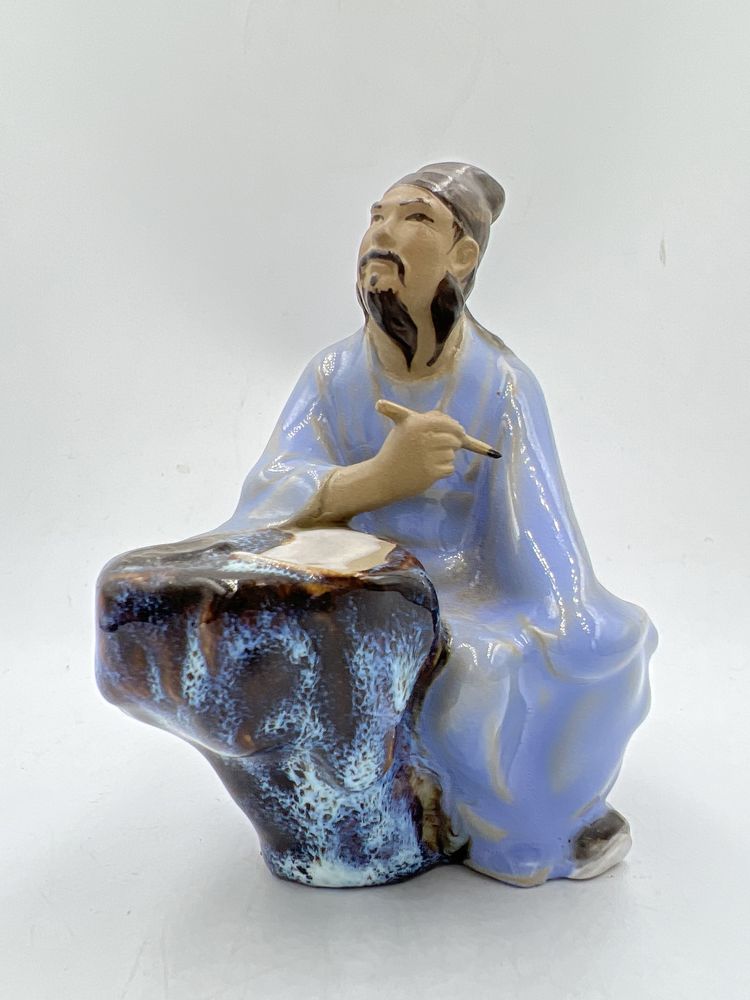 Chińska figurka ceramiczna Shiwan niebieska vintage B41/42646