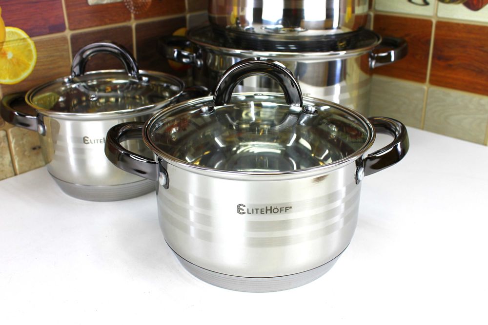 4szt. 6L; 3,5L; 2,5L, 1,8L Soliny Zestaw Garnków z czarnymi Uchwytami