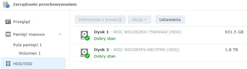 Serwer plików NAS Synology DS220j z dyskami 2+1 Tb