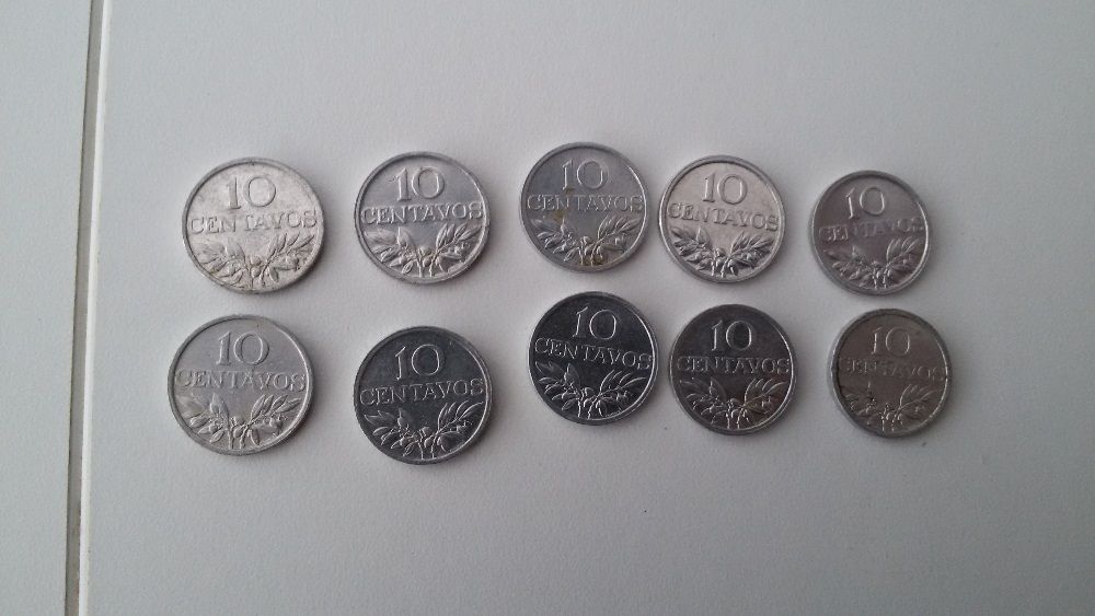 Moedas 10 centavos 1971, 1972, 1974, 1975, 1976 e 1977