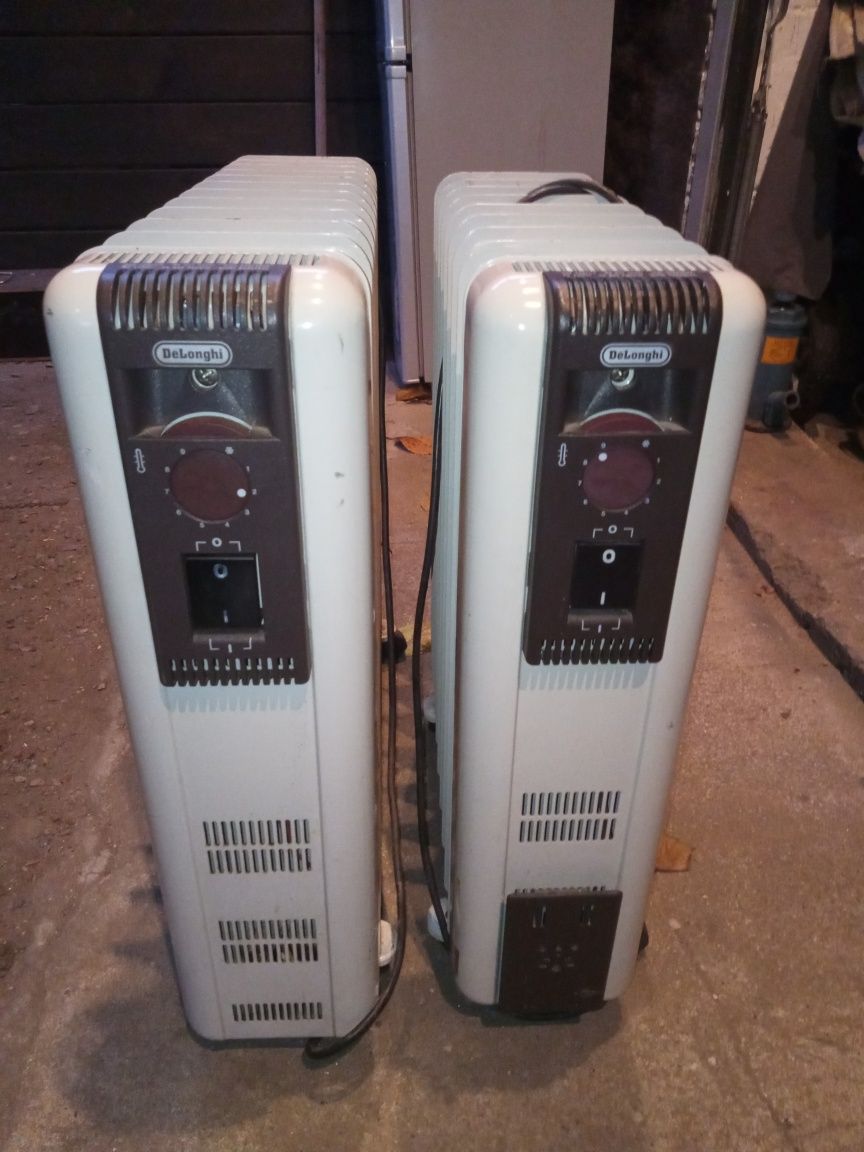 Dwa grzejniki olejowe elektryczne firmowe de longhi