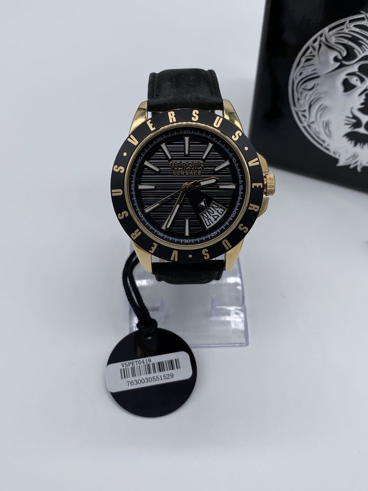 Oryginalny Zegarek męski Versus Versace VSPET0419 Złoty czarny pasek
