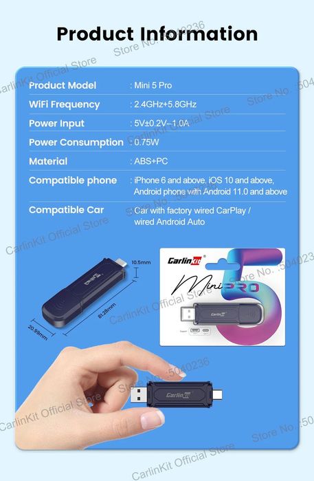 Адаптер CarlinKit Mini PRO - беспроводной Apple CarPlay и Android Auto