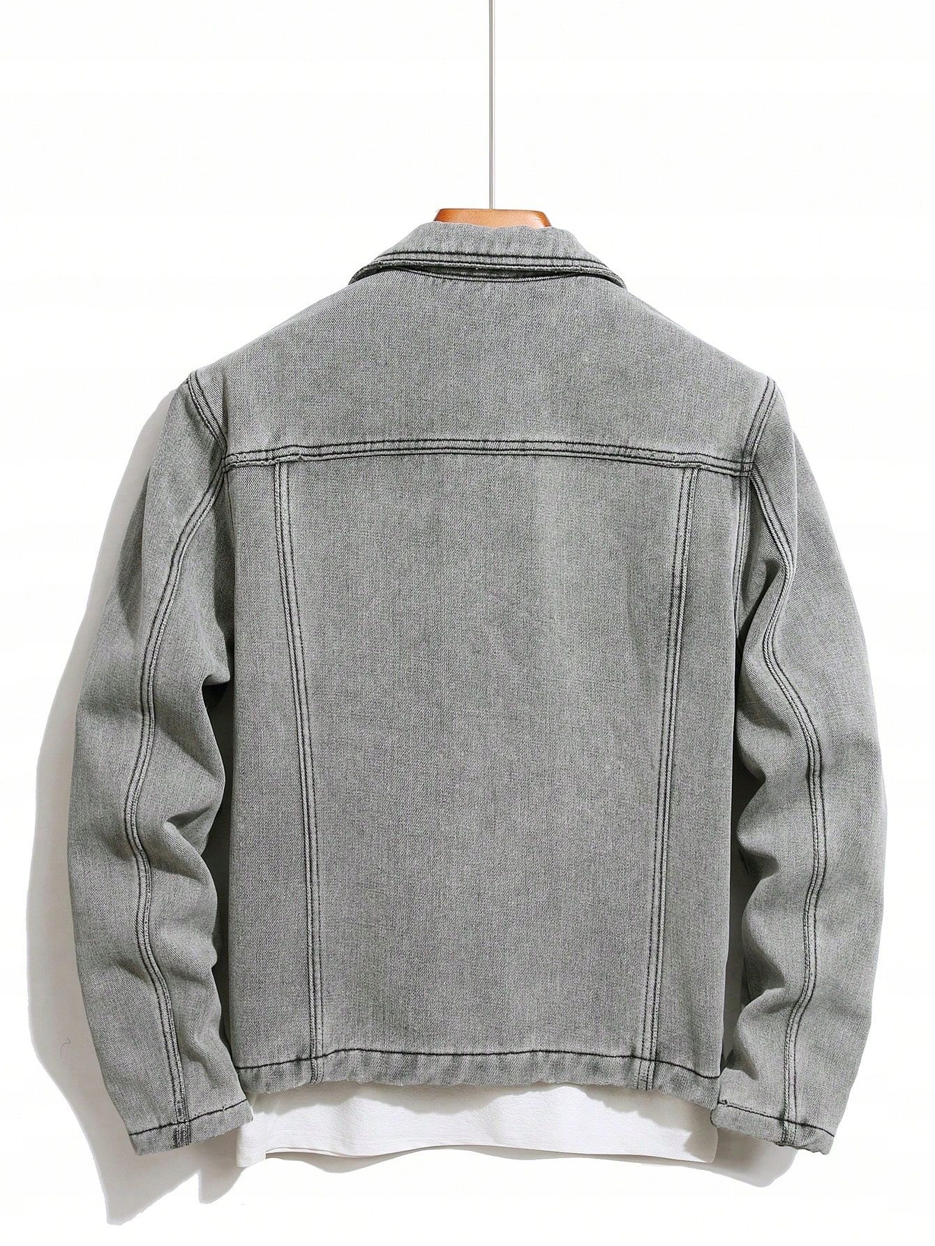 Kurtka Męska Jeansowa Z Ociepleniem Schaket Szara Casual Shein S