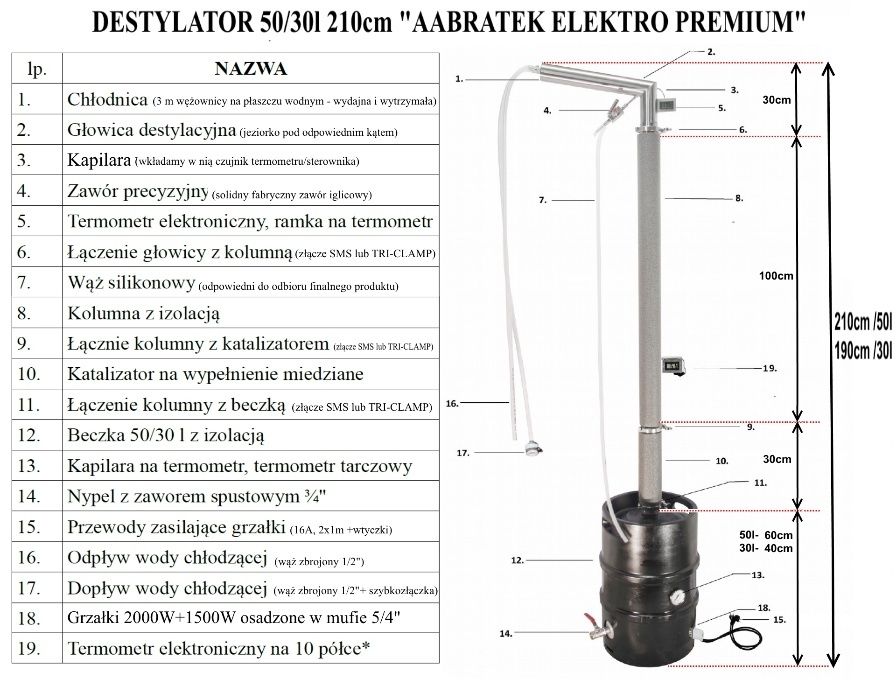 Destylator elektryczny 3500W Aabratek Keg 50l 30 filtr Miedziany 3xSMS