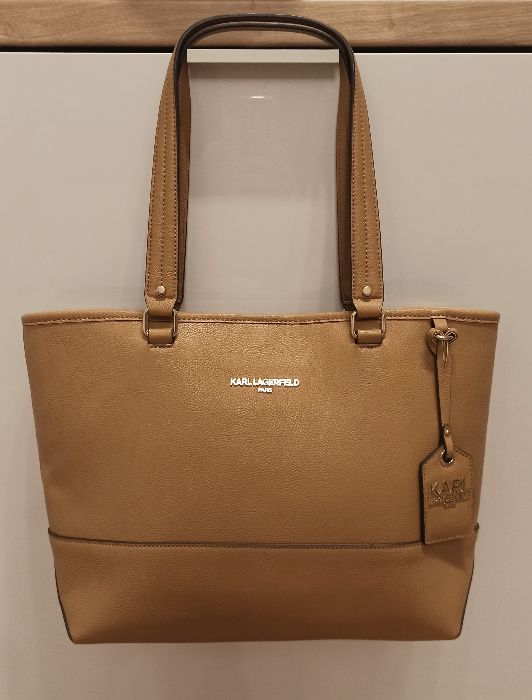 KARL LAGERFELD Oryginalna Tote Torba Torebka Brelok Camel Karmelowa