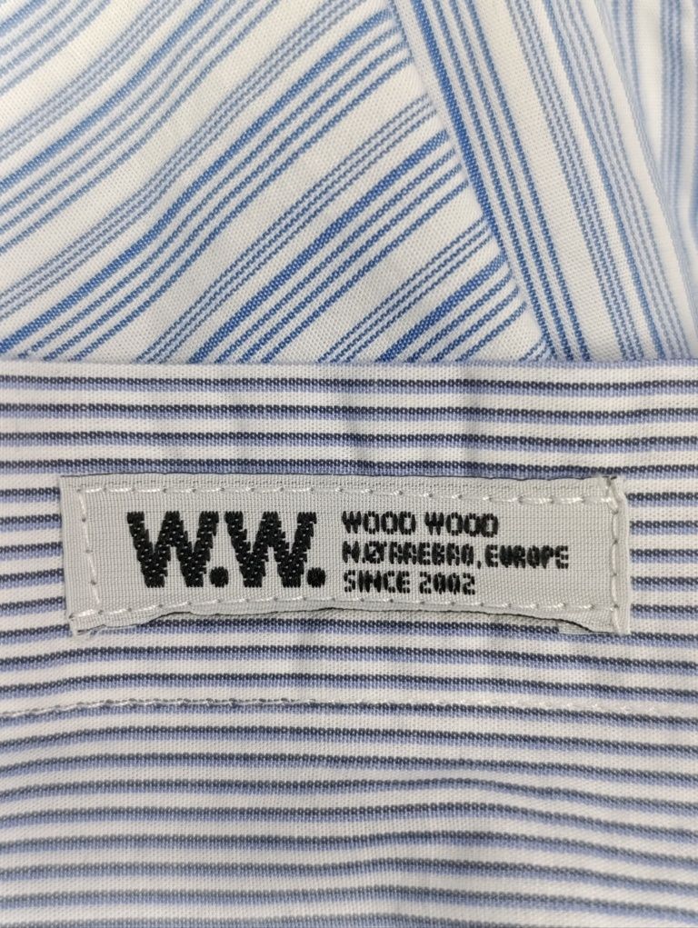 Koszula Wood Wood L Niebiesko Białe Paski ze Stójką