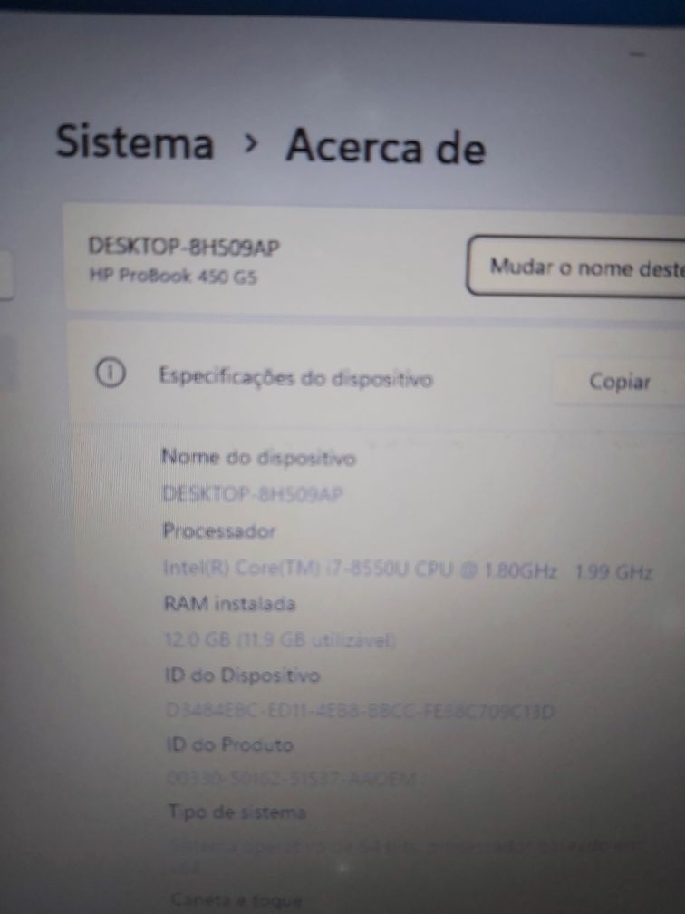 Portátil HP Probook 450 G5 intel i7 8550U