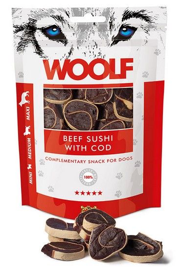 Przysmak dla psa bez sztucznych dodatków - Wołowe Sushi z dorszem 100g