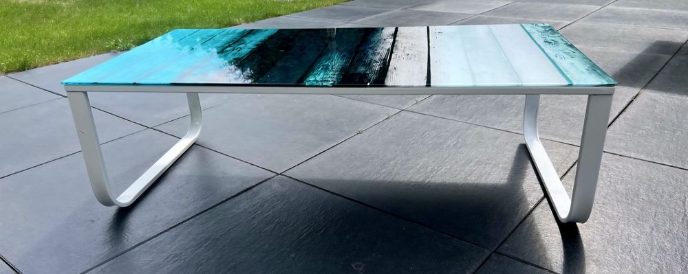 Szklany stolik kawowy turkusowy Agata Meble