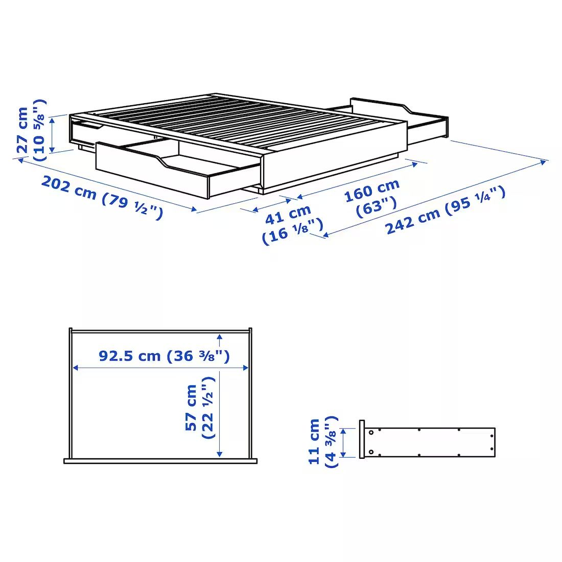 Rama łóżka z pojemnikami  ikea Mandal