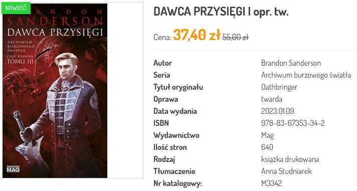 Brandon Sanderson Dawca Przysięgi część I