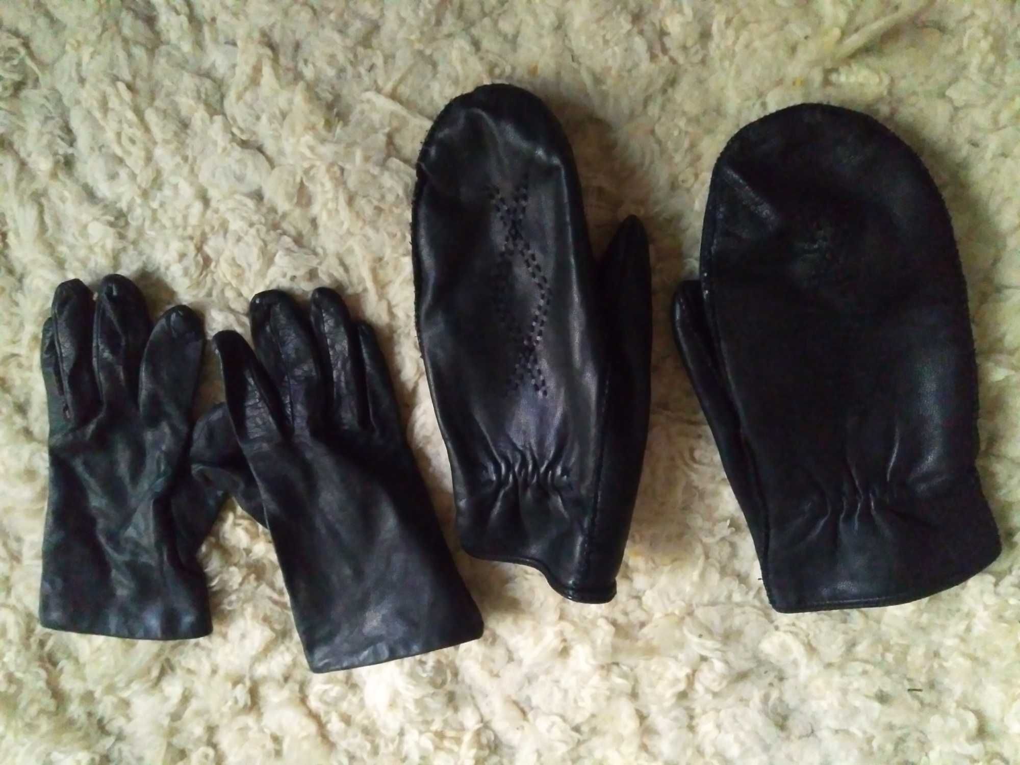 Rękawiczki skórzane z prl-u czarne S skóra naturalna damskie vintage