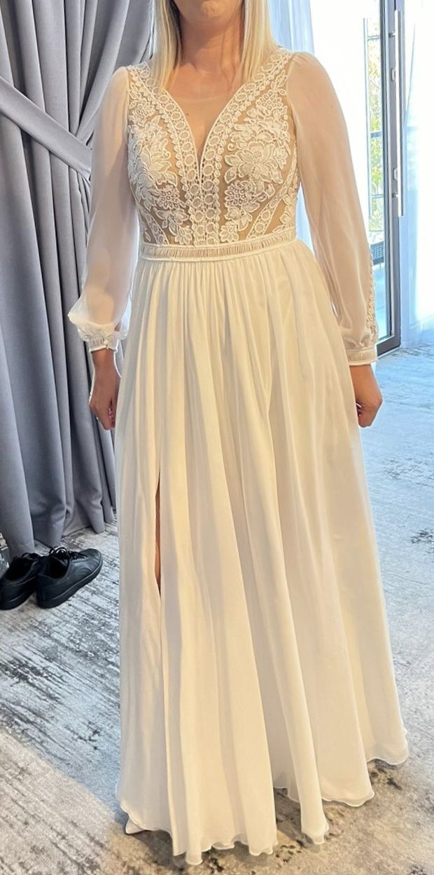 Sukienka ślubna Boho 42 zgaszona biel