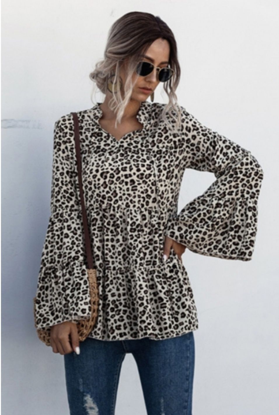 Блуза з длінними рукавами і леопардовим принтом від Shein