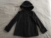Szary dwurzędowy wełniany płaszcz z kapturem Zara 36 wełna jak nowy