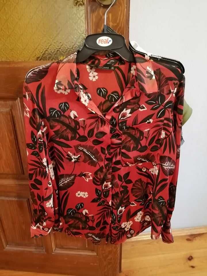 Nowa elegancka koszula 40 L czerwona w kwiaty ZARA
