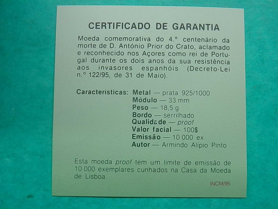1351 - PROOF: 100$00 1995 D. António Prior Crato, por 31,00