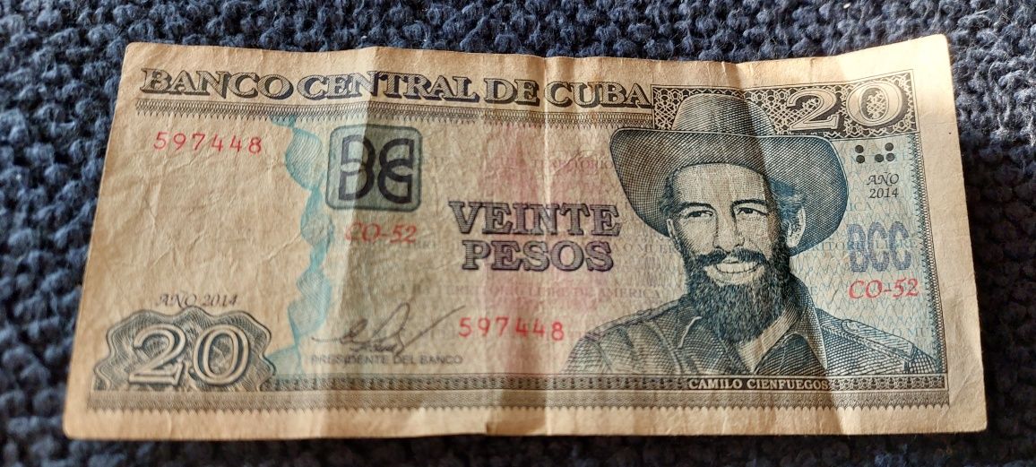 Banknot 20 peso 2014r, moneta Che Guevara 3 peso 1992r