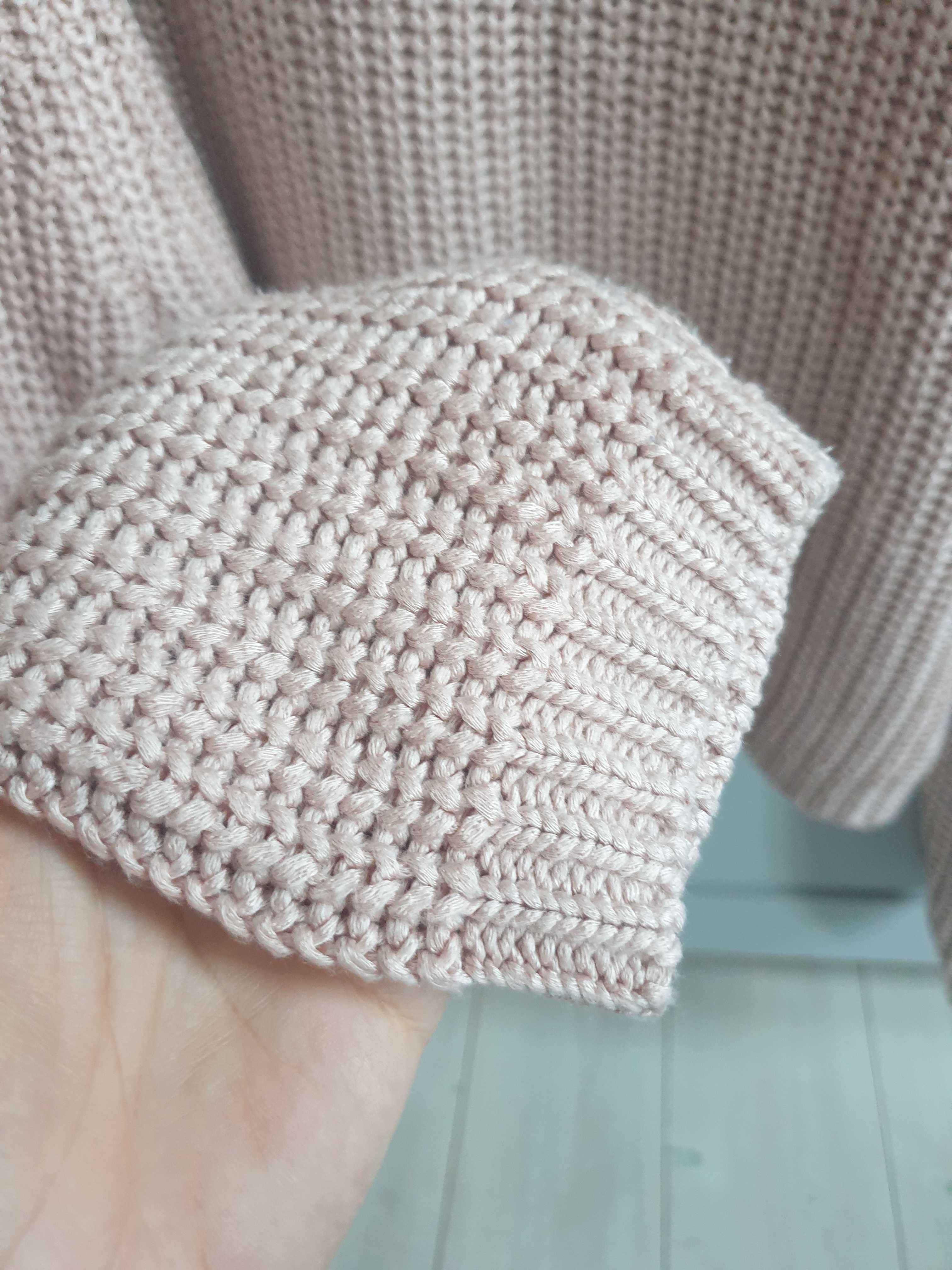 Sweter pudrowy róż oversize gruby splot H&M Divided 40 L